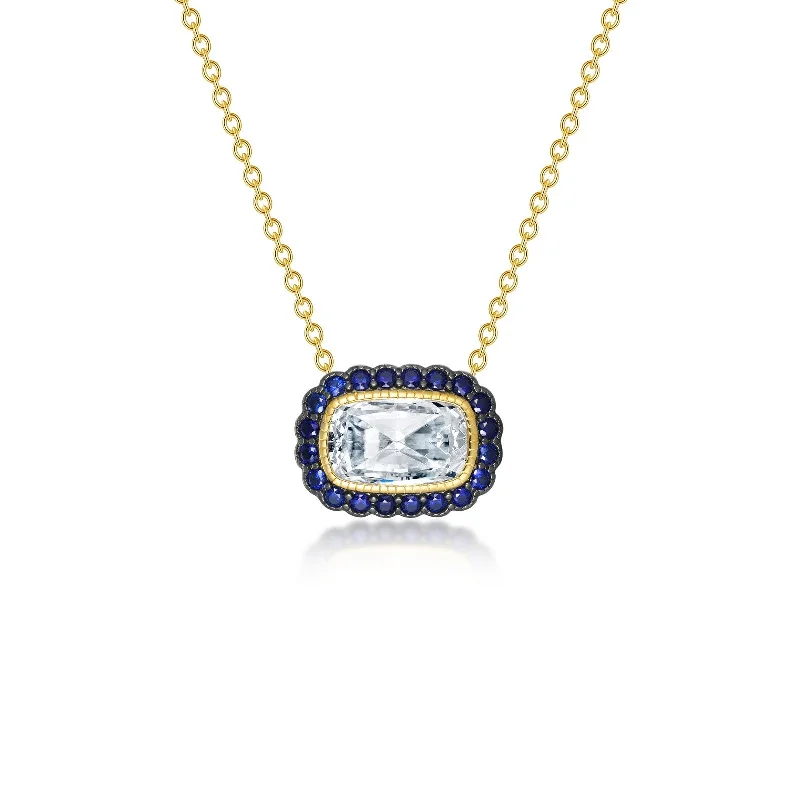 Bold gem necklaces-Lafonn Heritage Cushion Blue Sapphire Necklace N0278CST20