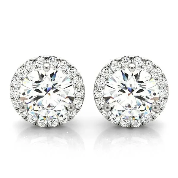 Stacked drop earrings-2.40 Ctw Round Halo Diamond Stud Earrings H Color SI1 GIA Certified