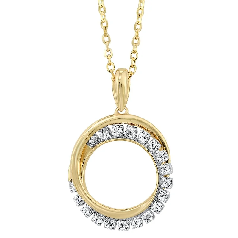 Wave design necklaces-2-Tone Circle Pendant Diamond Necklace 1/10 Cttw 10K Gold