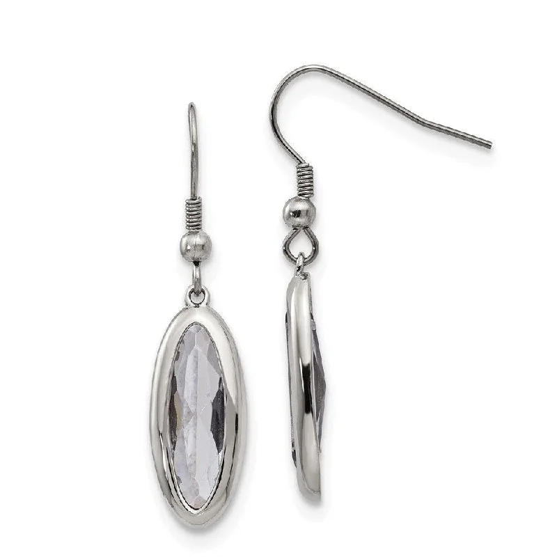 Bead strand earrings-Stainless Steel Polished Glass Oval Shepherd Hook Dangle Earrings