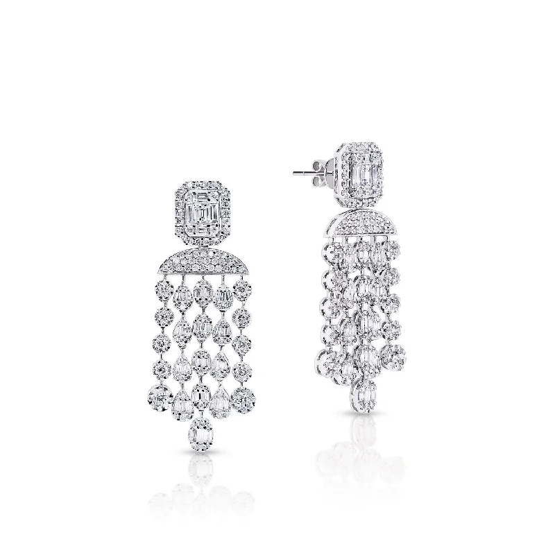 Plaited cord earrings-Fallon 5 Carat Combine Mix Shape Diamond Chandelier Earrings in 14k White Gold