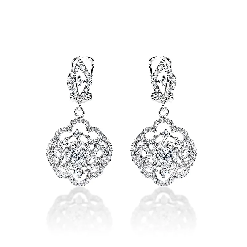 Dual-side earrings-Ailani 2 Carat Round Brilliant Diamond English Lock Earrings in 14k White Gold