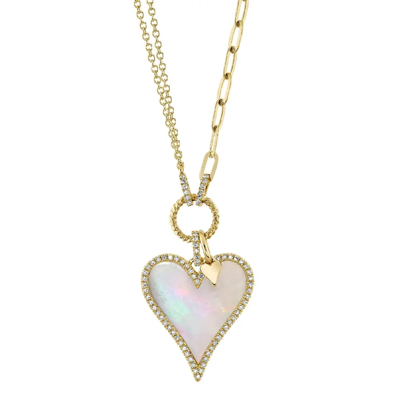 Bright crystal necklaces-0.20CT DIAMOND & 2.07CT MOTHER OF PEARL HEART PAPER CLIP LINK NECKLACE SC55023860V2