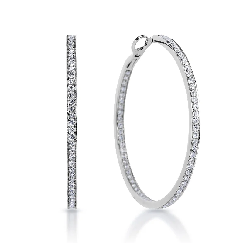 Half crescent earrings-Litzy 2 Carats Round Brilliant Diamond Hoop Earrings in 14k White Gold