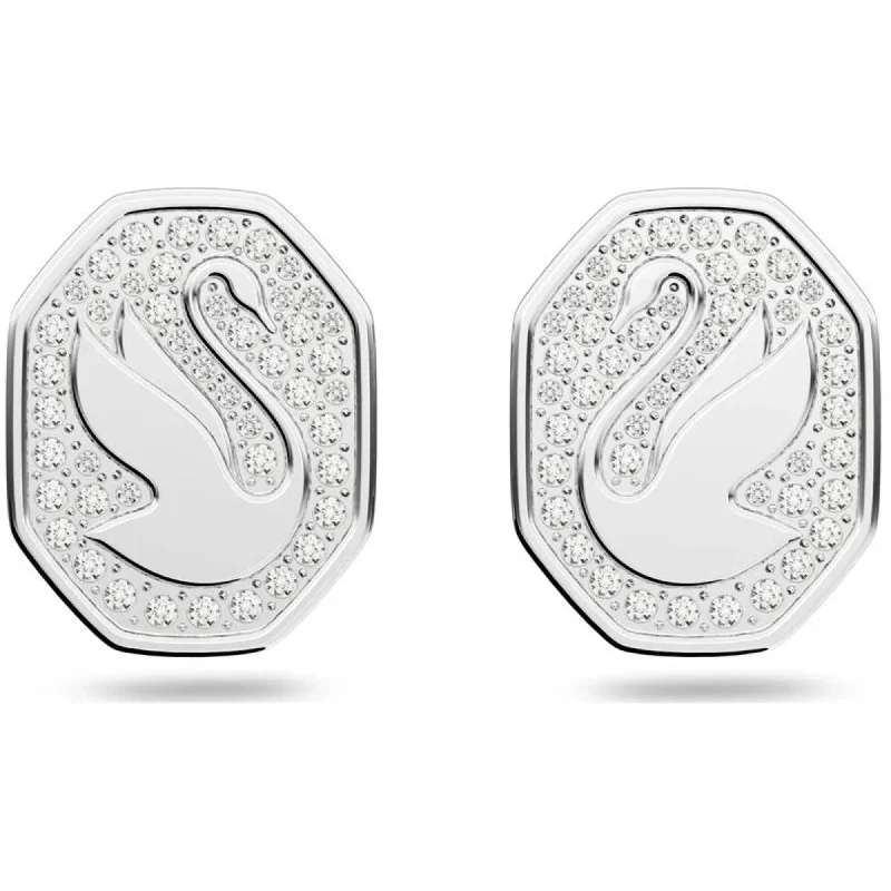 Clean cross earrings-Swarovski Women's Stud Earrings - Signum Swan Rhodium Plated White Crystal | 5621097