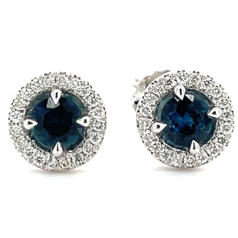 Flat knot earrings-9ct White Gold Earth Grown 0.40ct Sapphire And 0.10ct Diamond Stud Earrings