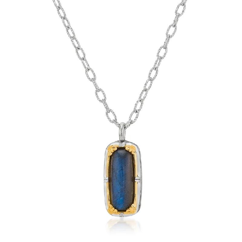 Wide link necklaces-Rectangular Labradorite Necklace with 18k Gold Vermeil