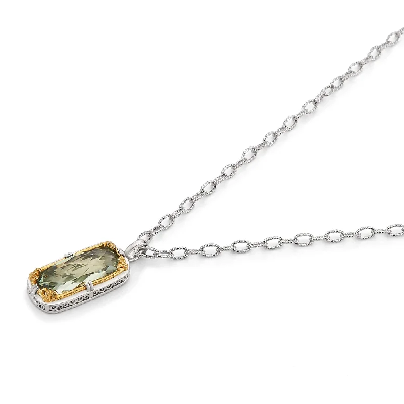 Cultured pearl necklaces-Rectangular Green Amethyst Necklace with 18k Gold Vermeil