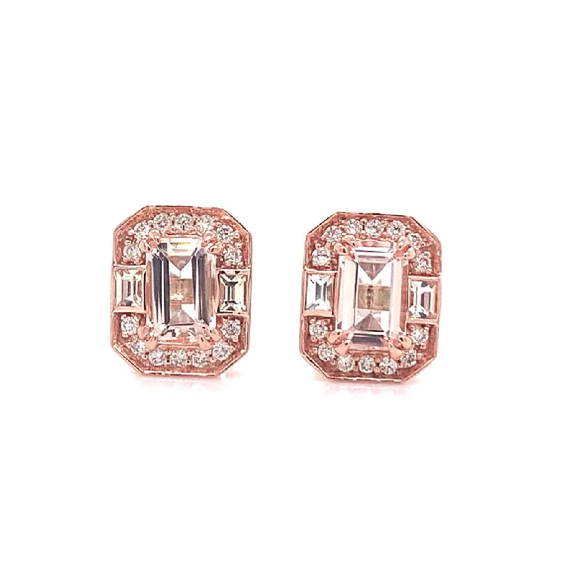 Fine heart earrings-9ct Rose Gold 1ct Earth Grown Morganite And Diamond Earrings