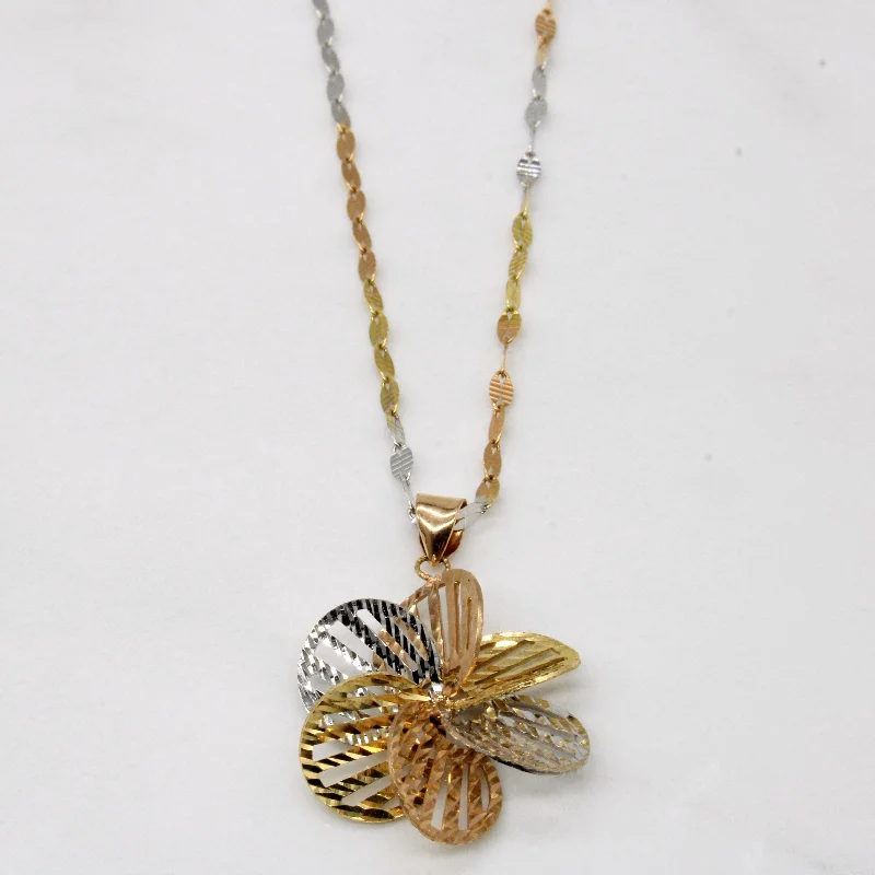 Quartz stone necklaces-18k Tri Tone Gold Flower Pendant & Necklace | 18" |