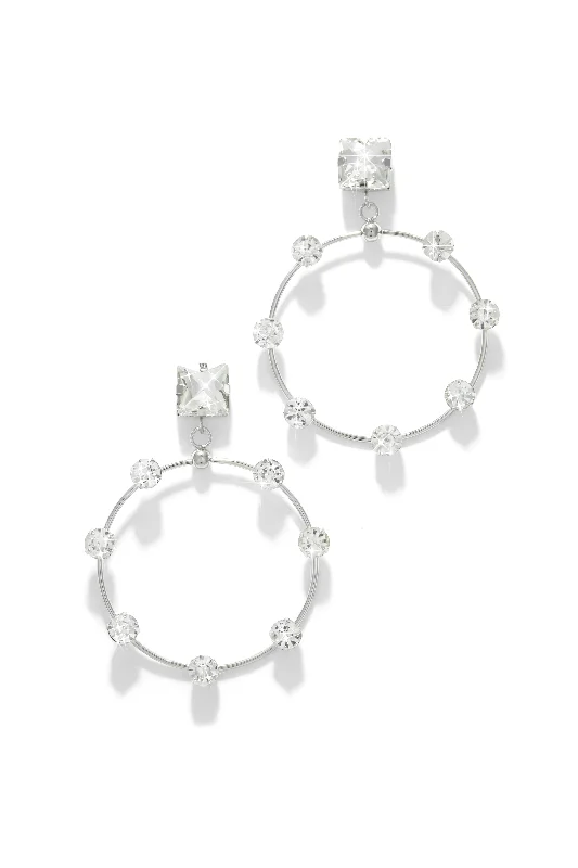 Flat hoop earrings-Jayla Embellished Statement Earring - Silver