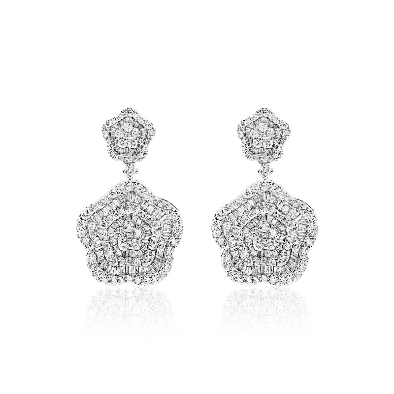 Shiny art earrings-Nellie 5 Carat Combine Mix Shape Hanging Diamond Earrings in 14k White Gold