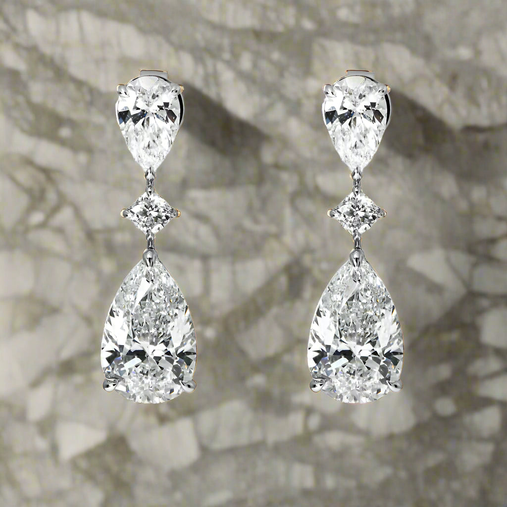 Thin texture earrings-Luane 11 Carats Rose Bud Pear Cut Lab Grown Diamond Drop Earrings in 18K White Gold