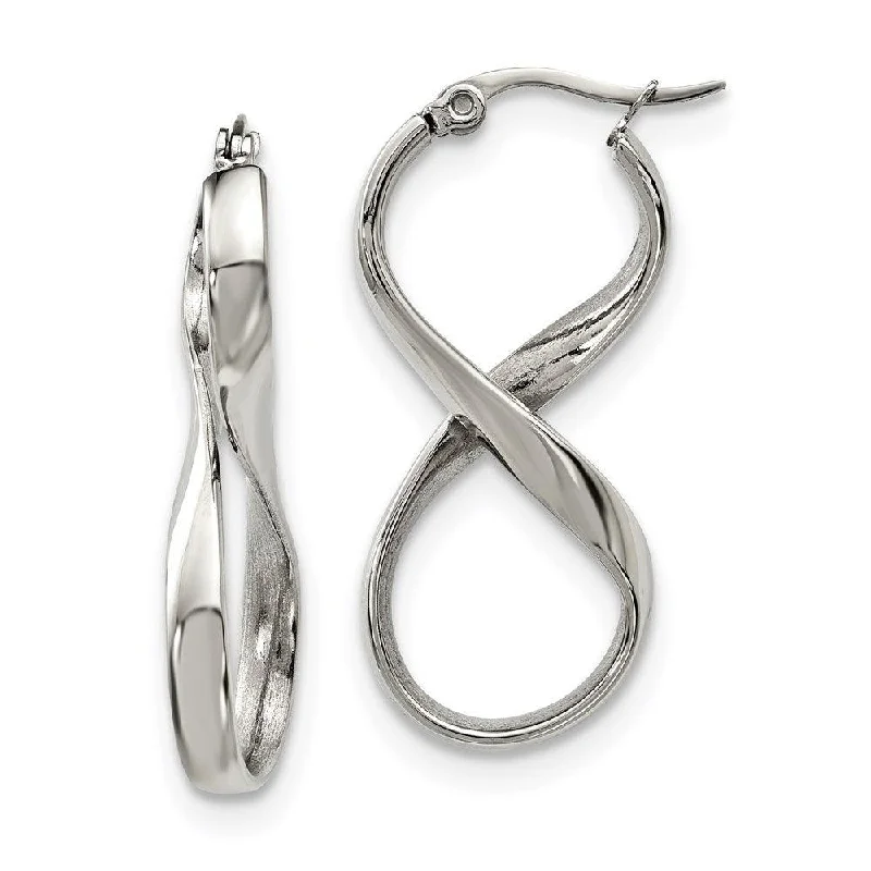 Pure pearl earrings-Stainless Steel Polished Infinity Symbol Twist Hoop Earrings