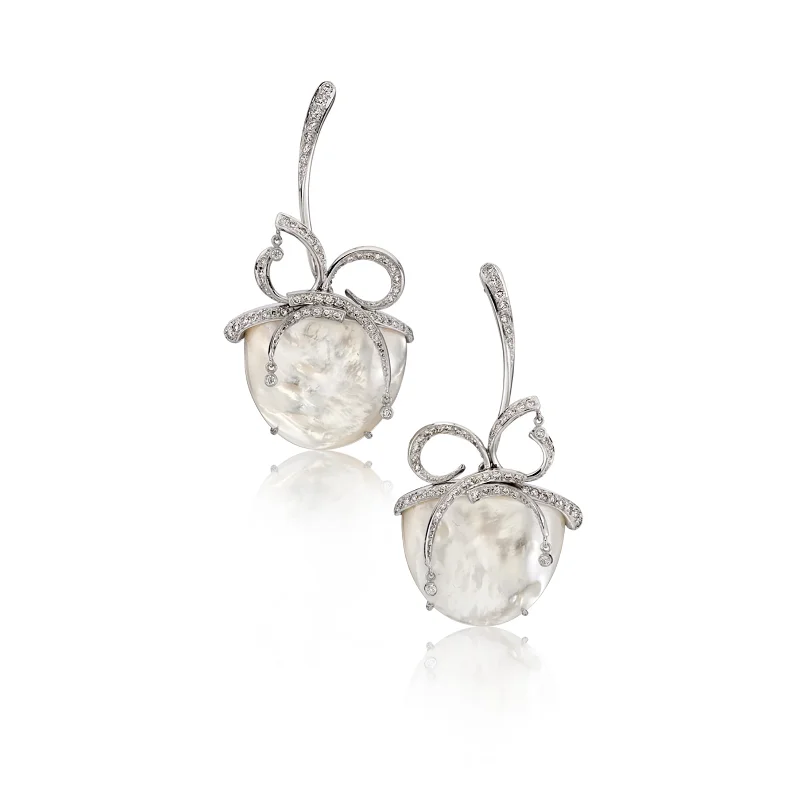 Stacked drop earrings-"Ice" Mother of Pearl and Diamond Earrings