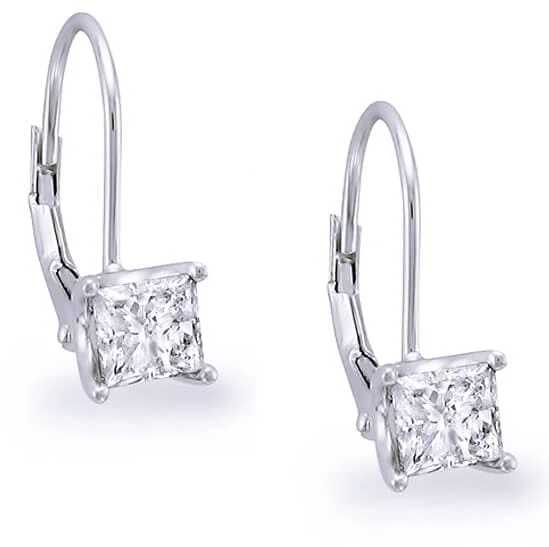 Thin dangle earrings-0.80 ct. Lever Back Princess Cut Diamond Earrings