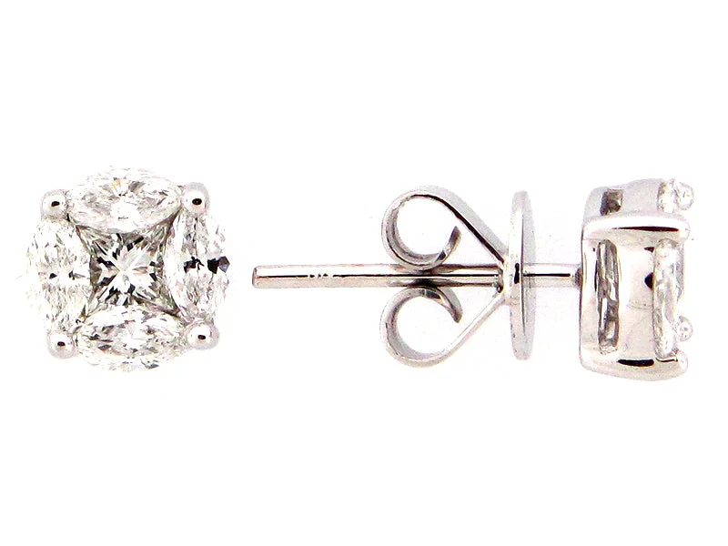 Fine star earrings-14KWG 0.98CTW PR AND OV CLUSTER EARRING STUDS