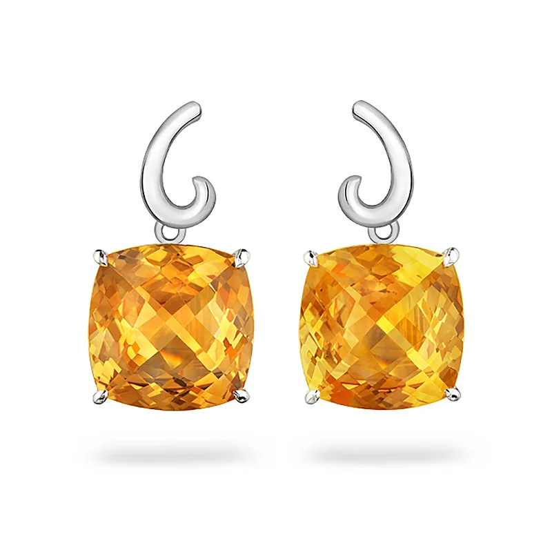 Fine star earrings-Contour Small Cushion Citrine and Sterling Silver Earrings