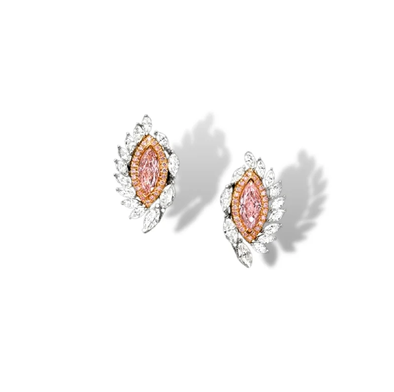 Flat hoop earrings-PEACOCK  3 Carat Marquise Cut Fancy Pink Diamond Stud Earrings GIA Certified