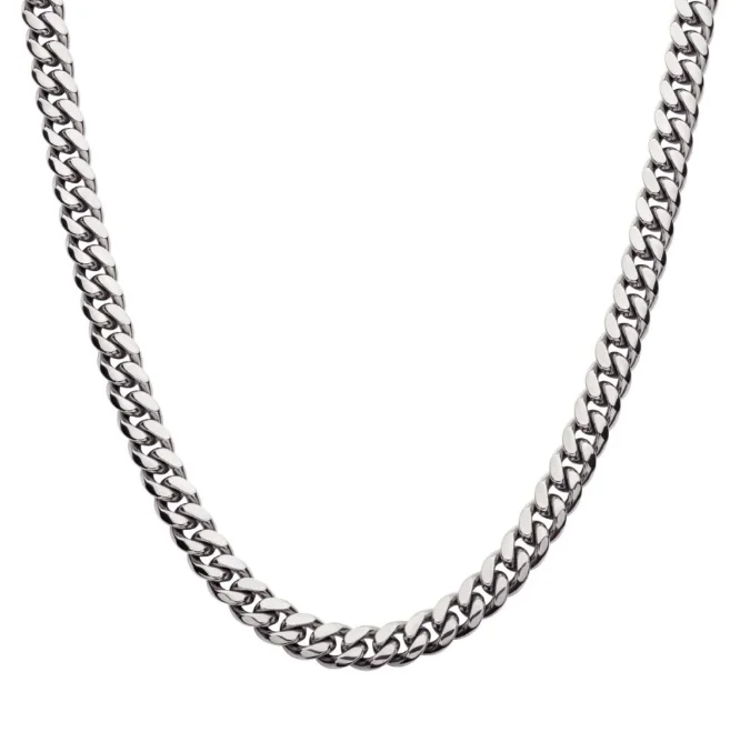 Shiny gold necklaces-St.St 24" 8mm 0.16ctw LG Diamond Cuban Chain w/Box Clasp  (35) 1mm LG RBC =0.16ctw