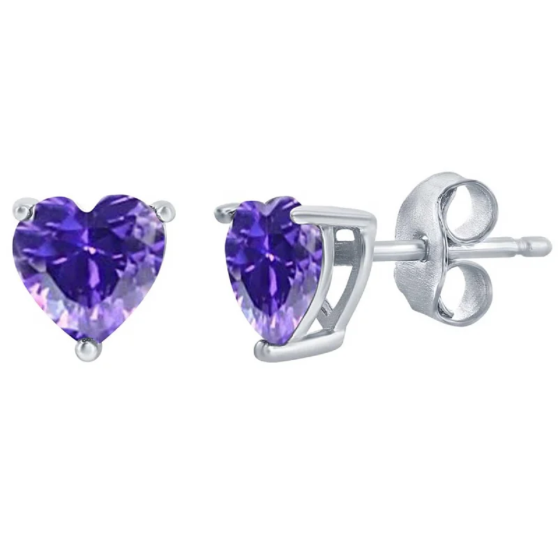 Thin clay earrings-Classic Women's Earrings - SS Amethyst "February" Heart Perciosa Crystal | D-8418