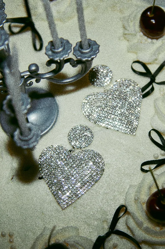 Star glow earrings-Love Galore Embellished Heart Earring - Silver