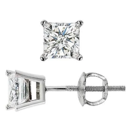 Plaited cord earrings-1.00 Ct. Natural Diamond Princess Cut Stud Earrings H Color VS2 Clarity