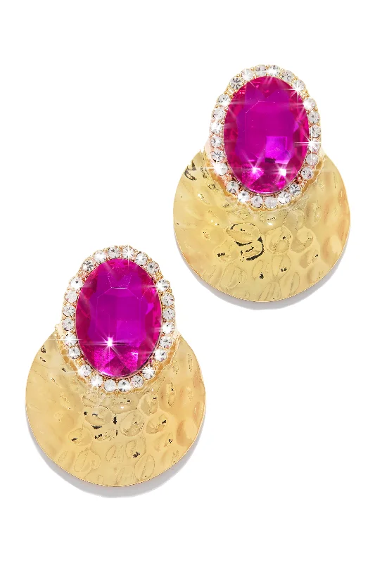 High shine earrings-Weekend Gala Stone Embellished Earring - Fuchsia