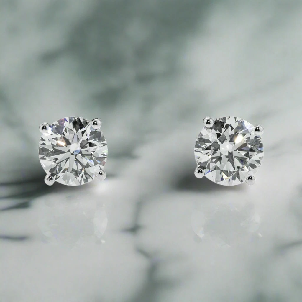 Shiny silver earrings-Lizeth 3 Carats Solitaire Lab Grown Round Diamond Stud Earrings in 14K White Gold IGI