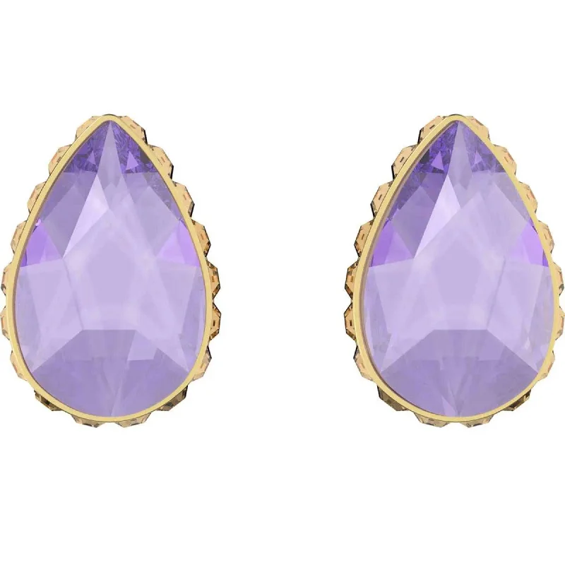 Fluid design earrings-Swarovski Women's Earrings - Chroma Purple Pear Shaped Crystal Gold Tone | 5641405