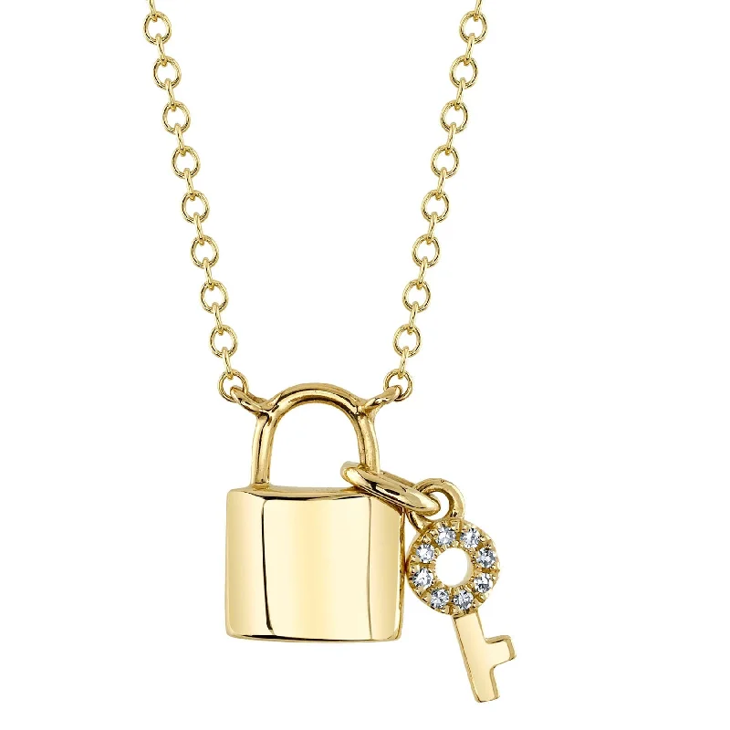 Sky sign necklaces-0.02CT DIAMOND LOCK & KEY NECKLACE