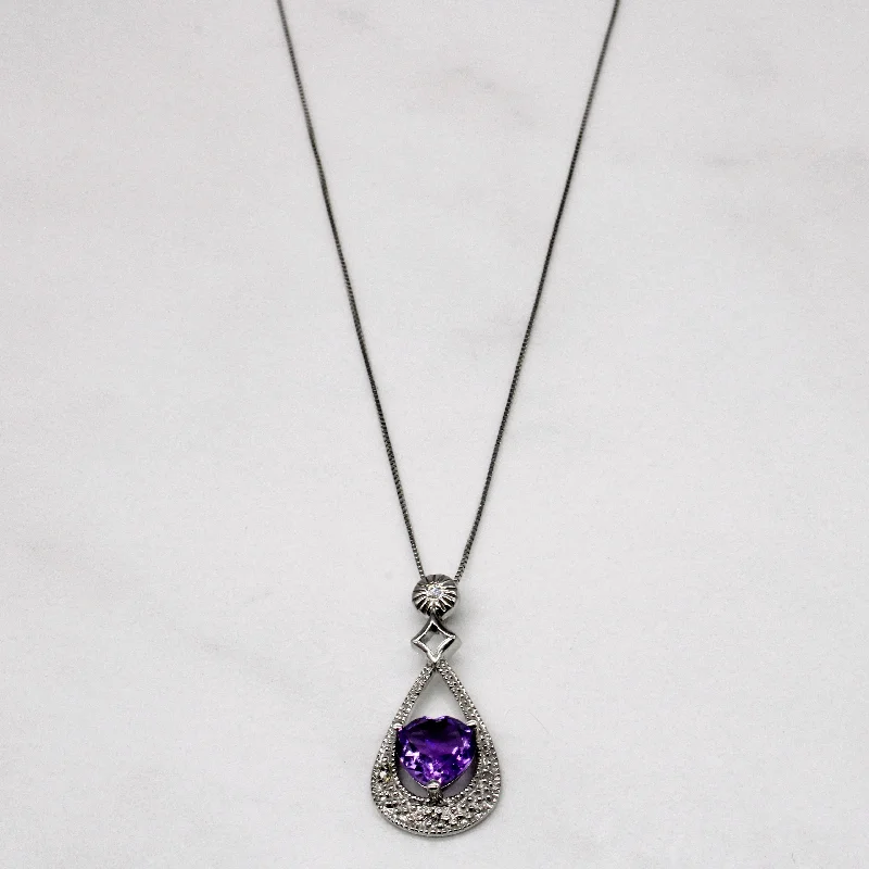 Wide link necklaces-Amethyst Heart & Diamond Pendant & Necklace | 0.95ct, 0.02ctw | 18" |