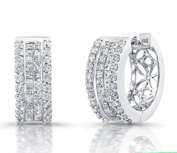 Wide ring earrings-2.60 Ct. Princess With Round Cut Diamond Hoop Earrings