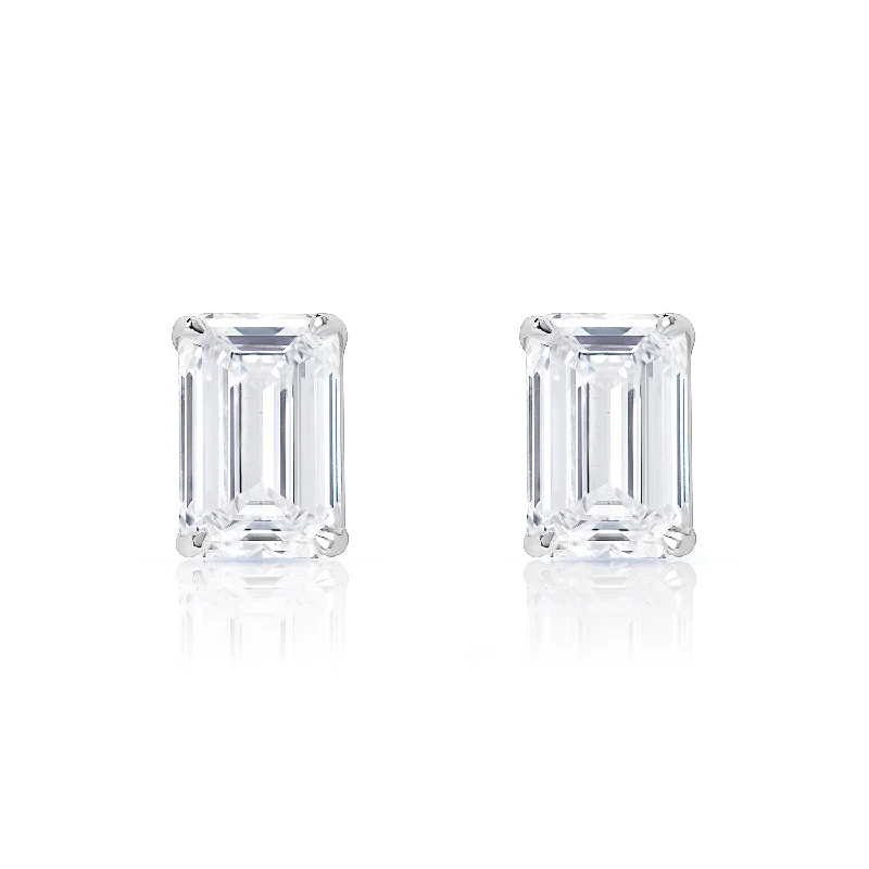 Bloom hoop earrings-Lori 10 Carat Emerald Cut E VS1 Lab Grown Diamond Stud Earrings in 14k White Gold