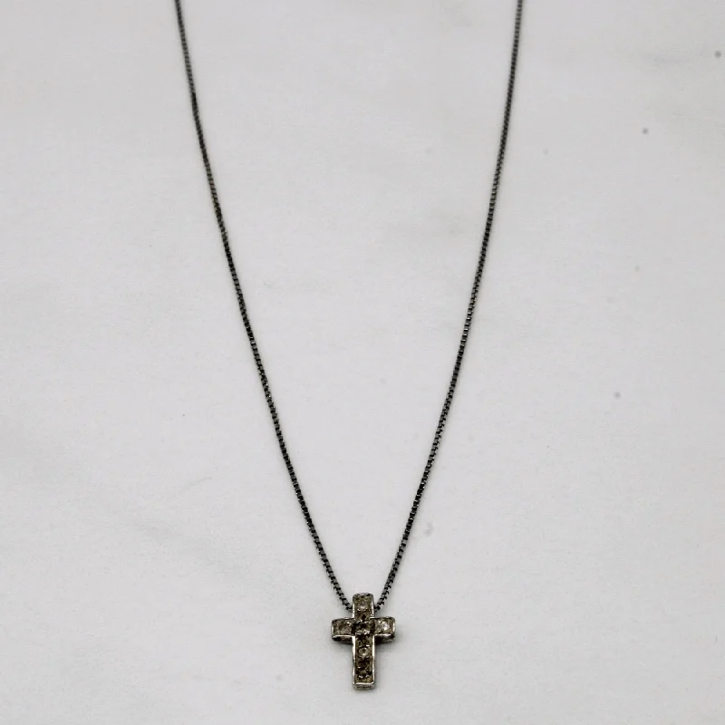 Sleek gloss necklaces-10k White Gold and Diamond Cross Pendant & Box Chain Necklace | 18" | 0.08ctw