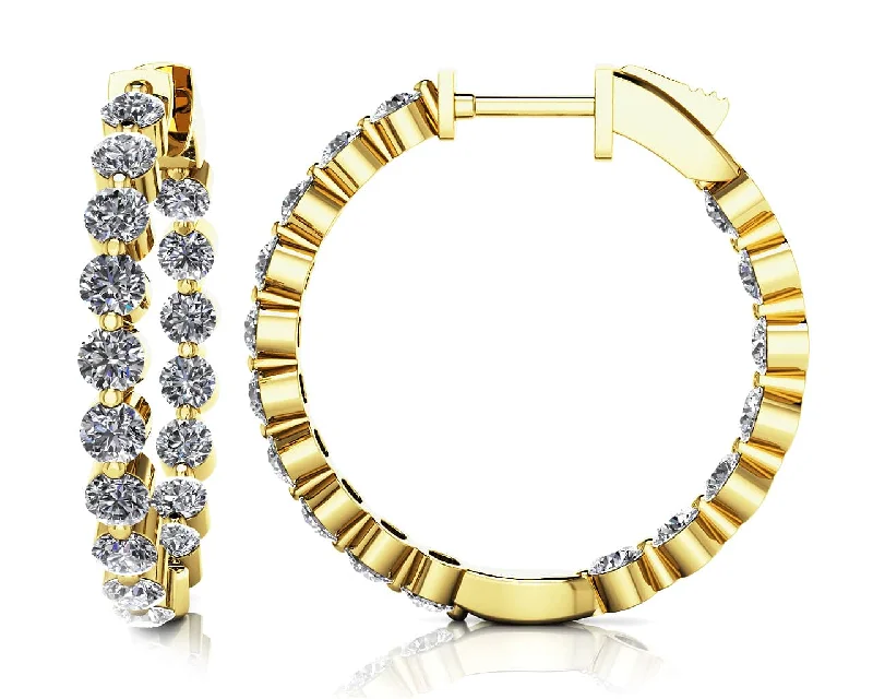 Bead strand earrings-14KRG 1.50CTW BR DIA IN/OUT HOOP EARRINGS