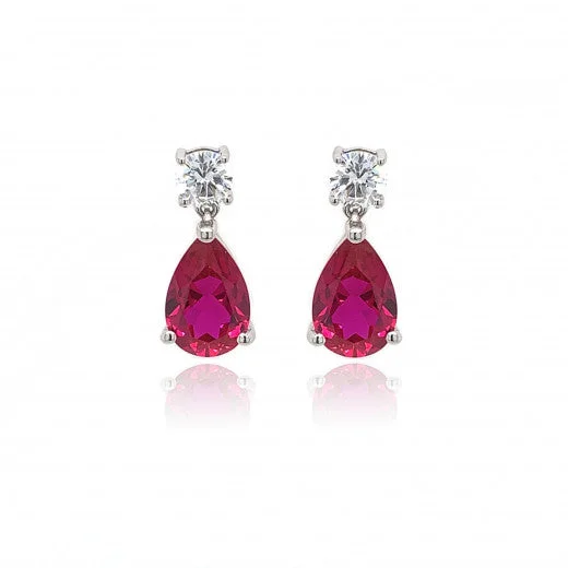 Edwardian earrings-9ct White Gold Cubic Zirconia & Lab Created Ruby Earring