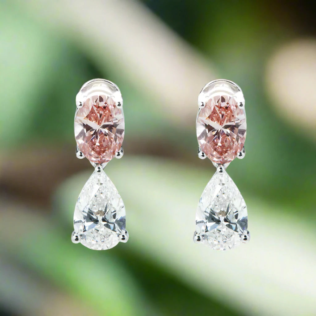 Fluid design earrings-Whitley 5 Carats Pear & Oval Cut Lab Grown Pink Vivid Diamond Drop Earrings in 18K White Gold