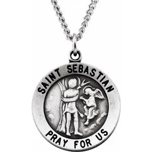 Raised bar necklaces-Sterling Silver 18 mm Round St. Sebastian 18" Necklace