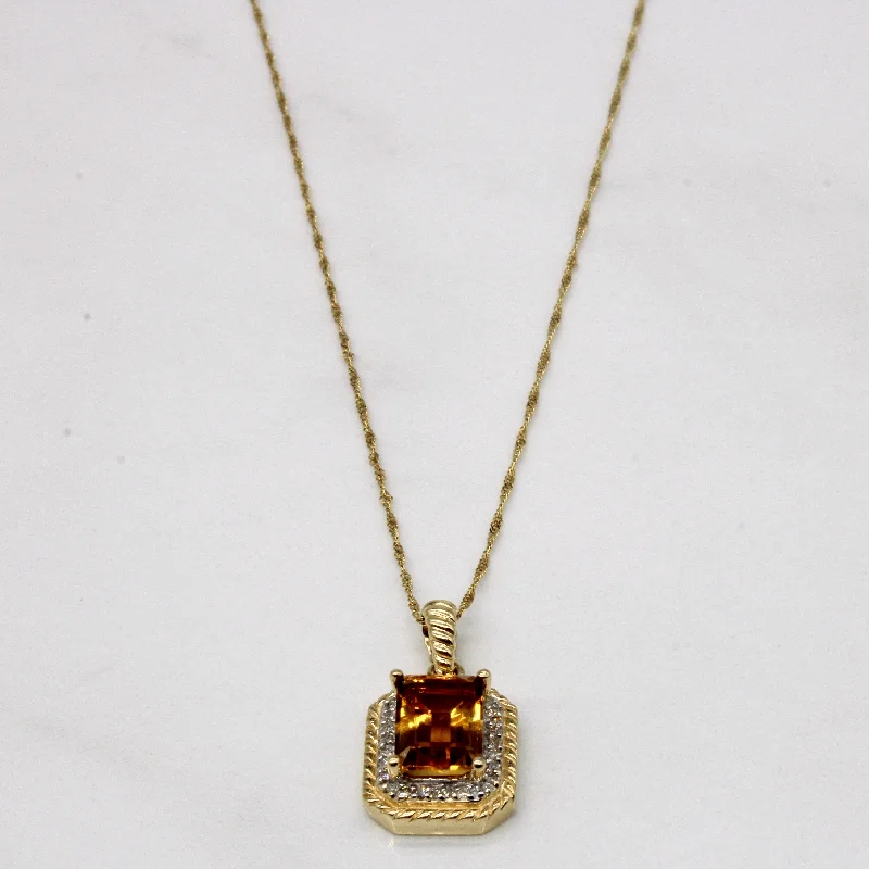 Stacked strand necklaces-Citrine & Diamond Square Pendant Necklace | 1.85ct, 0.09ctw | 18" |