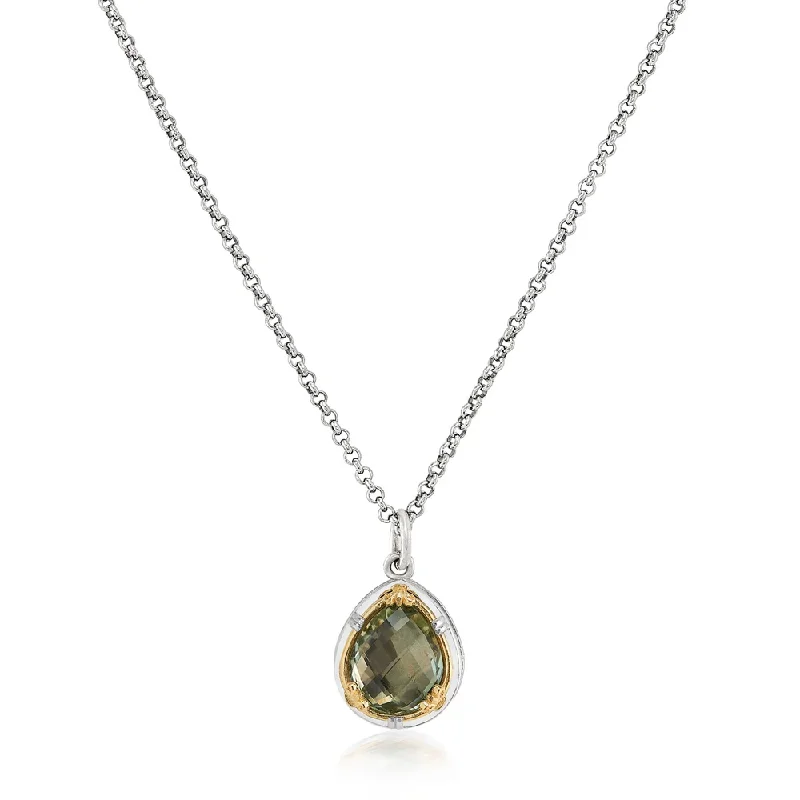 Thai style necklaces-Petite Teardrop Green Amethyst Necklace with 18k Gold Vermeil