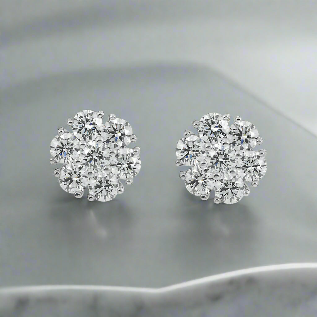 Bloom hoop earrings-Lidie 4 Carats Lab Grown Round Cluster Diamond Stud Earrings in 14K White Gold