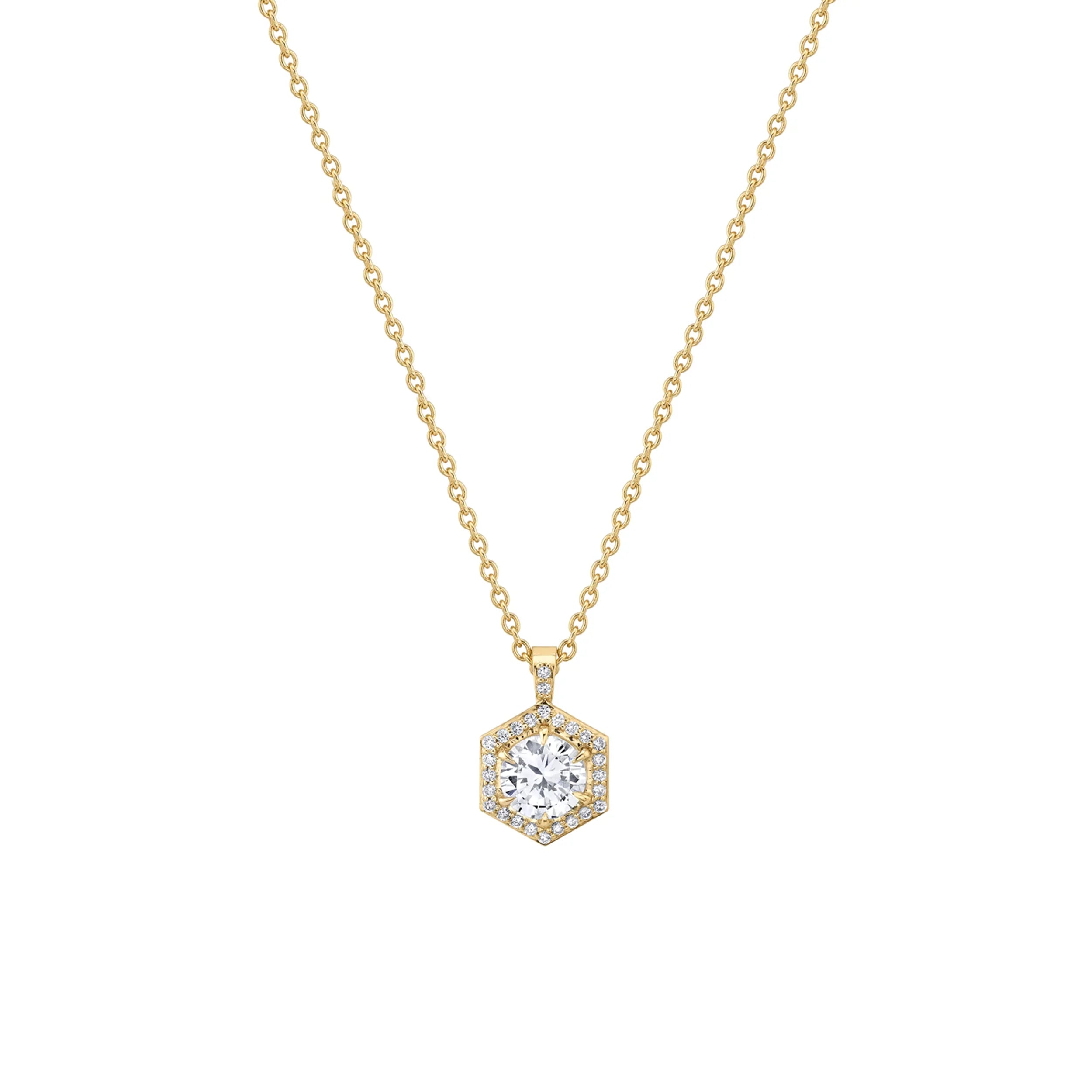 Half crescent necklaces-Hex Halo Solitaire Pendant P424-1.0