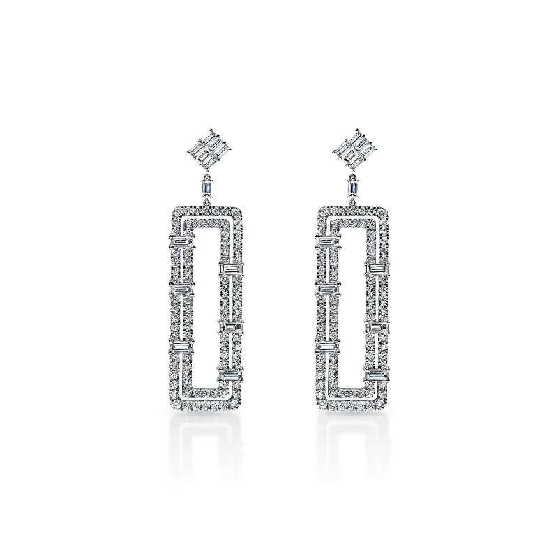 Fine star earrings-Vida 12 Carat Rectangular Shape Hanging Earrings in 14k White Gold