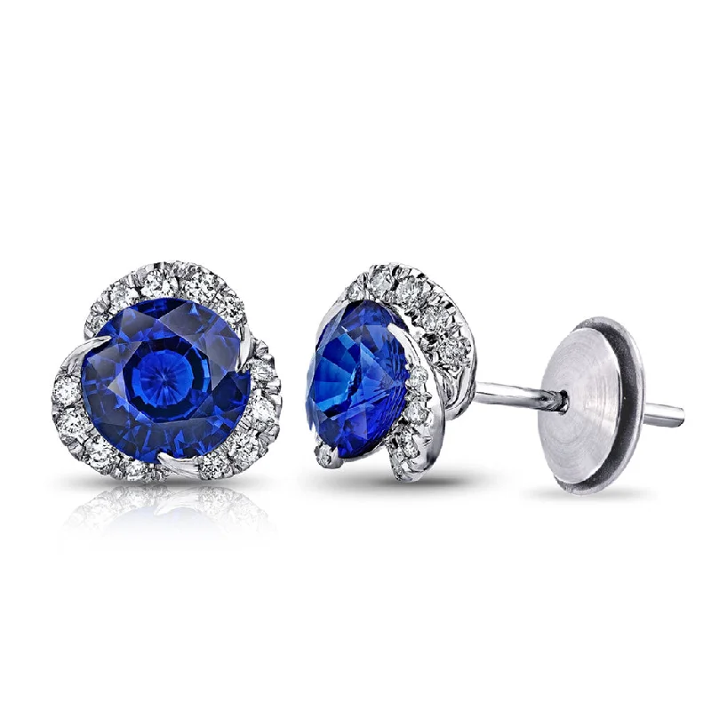 Amethyst earrings-Classic Blue Sapphire and Diamond  Stud Earrings