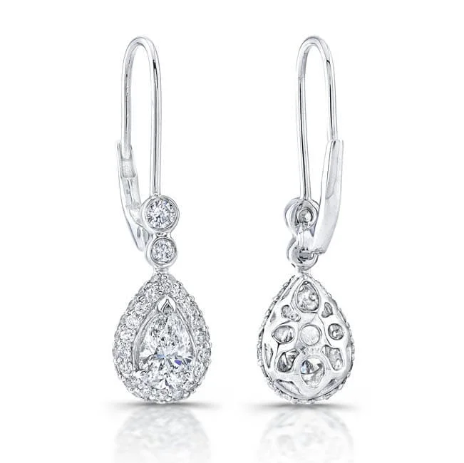 Oval drop earrings-1.90 Ct. Halo Pear Cut Tear Drop Dangling Diamond Earrings