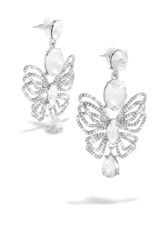 Topaz earrings-Luxe Fantasy Butterfly Embellished Earring - Silver