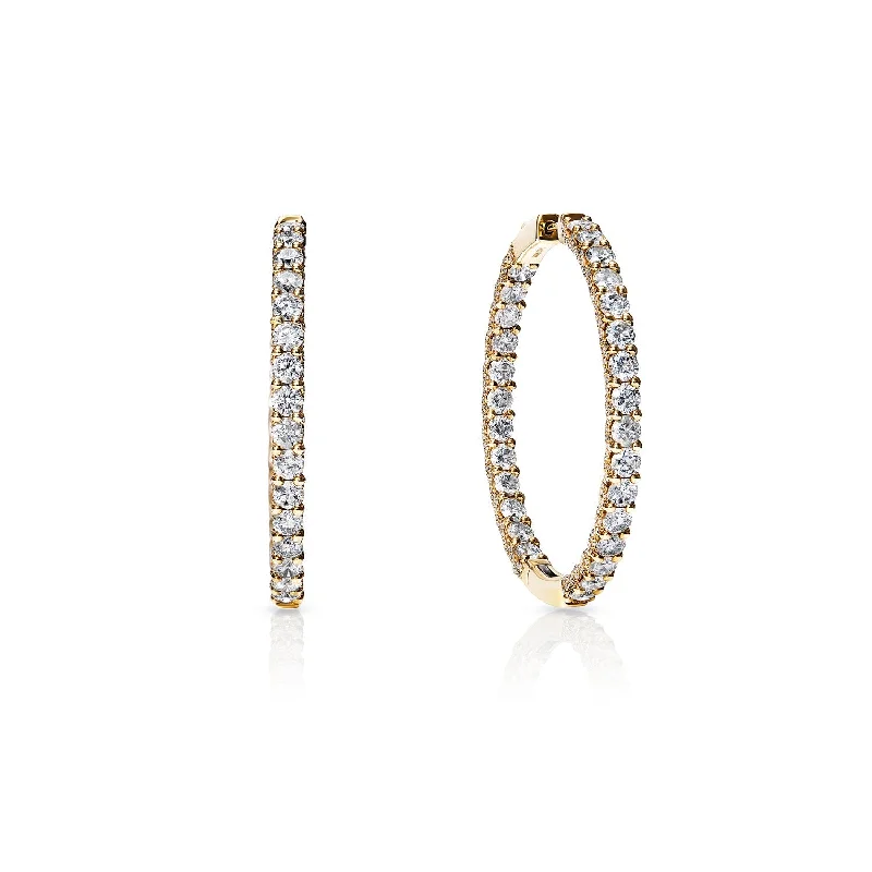 Fine triangle earrings-Avery 11 Carat Round Brilliant Diamond Hoop Earrings in 14 Karat Yellow Gold