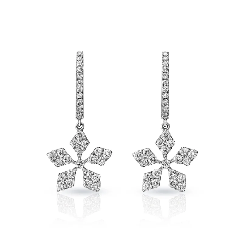 Fine cord earrings-Gaile 1 Carat Round Cut Diamond Drop Earrings in 18k White Gold