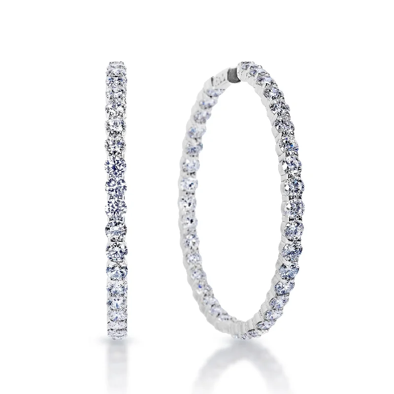 Cord tassel earrings-Livie 18 Carats Round Brilliant Lab Grown Diamond Hoop Earrings in 14k White Gold